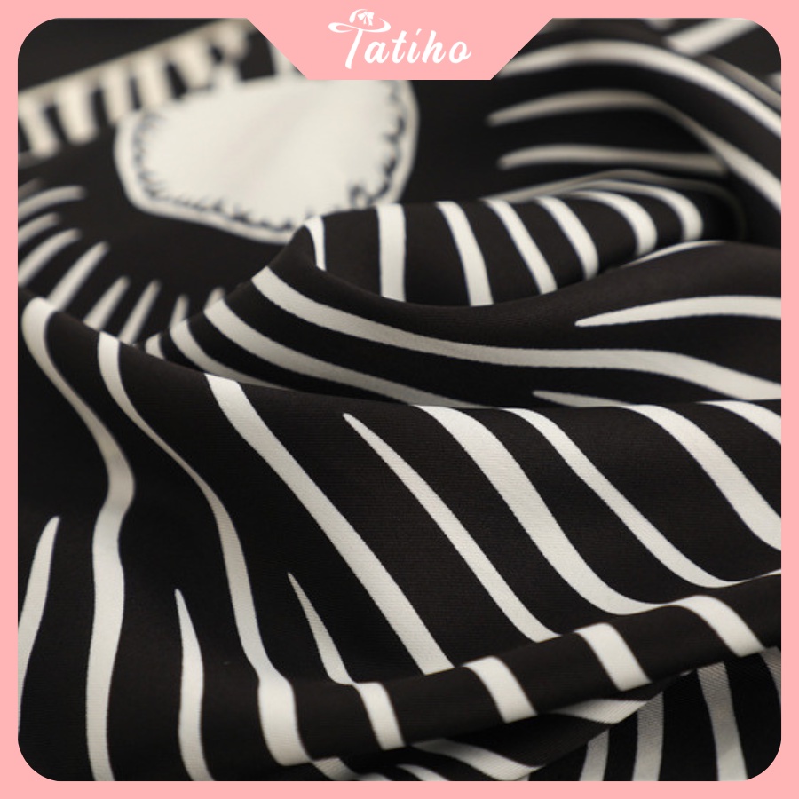 Khăn Lụa Vuông Turban Cao Cấp Họa Tiết Sọc Làm Áo Quàng Cổ - Chất Liệu Silk - 90x90cm - Tatiho - Mã KL057