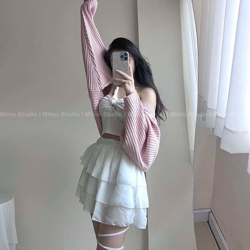 Cardigan bolero pink - Cherry cropped tee