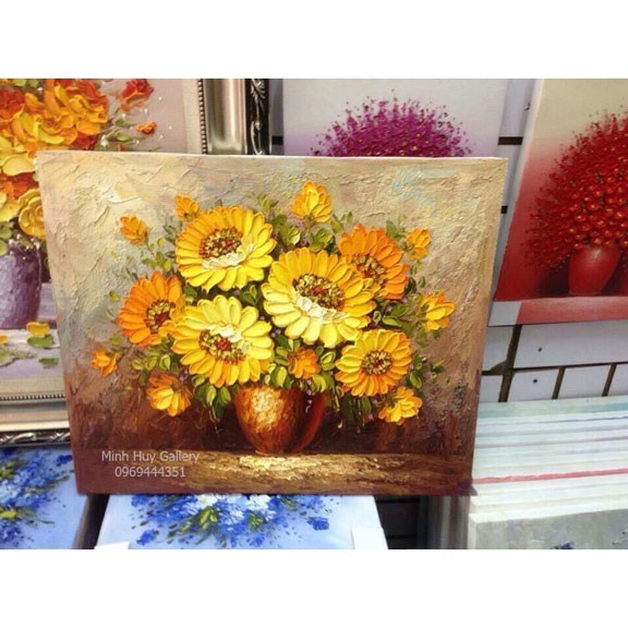 ĐỒI HOA MẶT TRỜI - TRANH SƠN DẦU HOA HƯỚNG DƯƠNG VẼ TAY TREO TƯỜNG TRANG TRÍ NHÀ CỬA (50X60 CM)