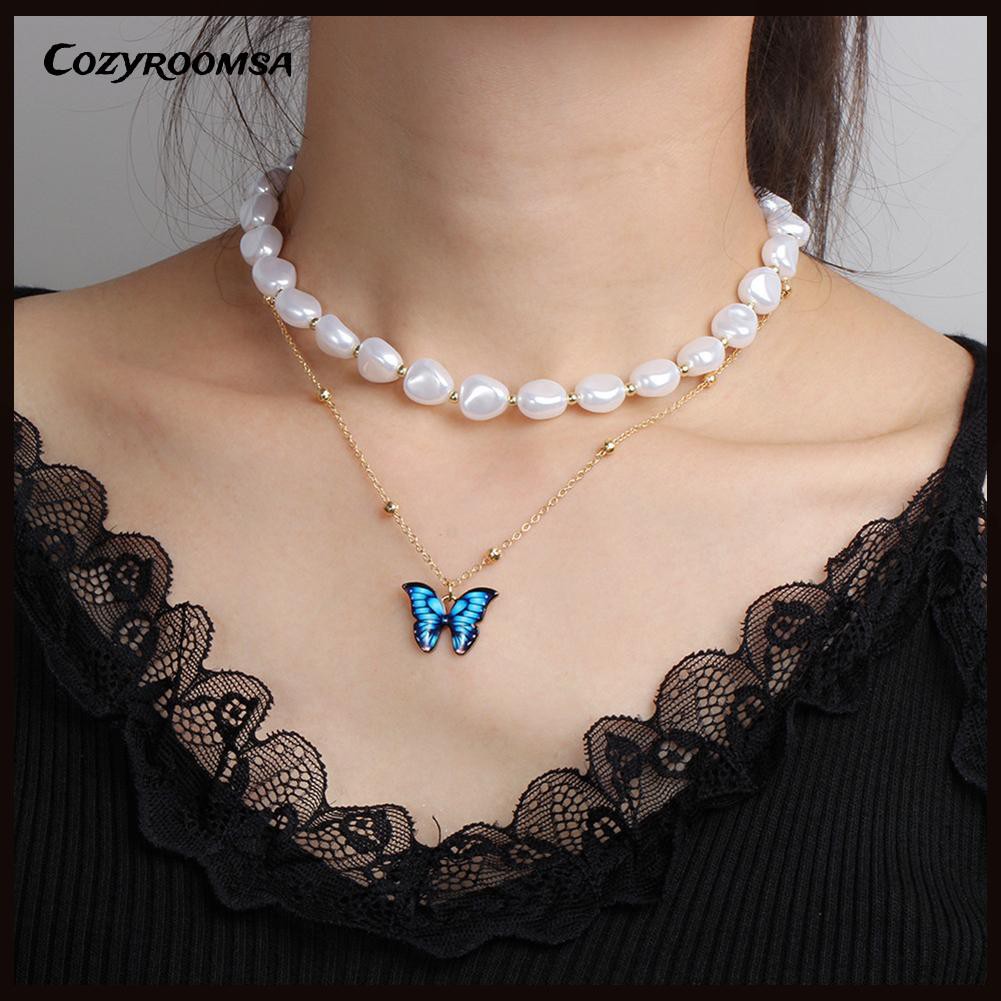 vòng cổ Hai Lớp Mặt Hình Bướm Đính Đá Thời Trang Cho Nữ