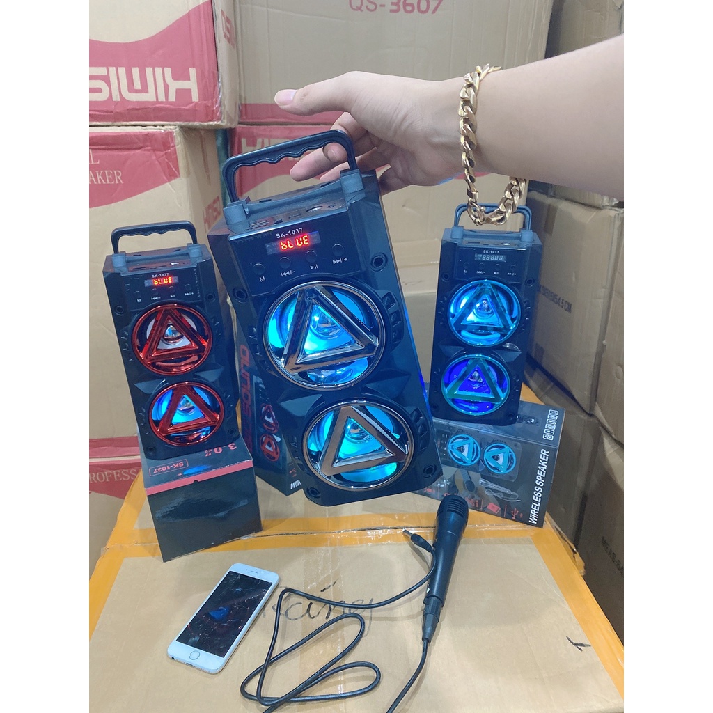 Loa bluetooth karaoke mini mic có dây 3m vỏ nhôm âm thanh siêu hay bass mạnh Bảo hành 1 đổi 1