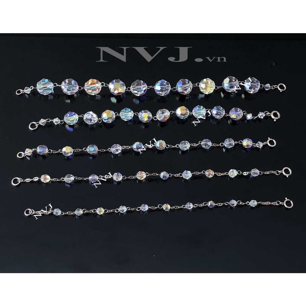 Lắc tay 10 hạt tròn pha lê Swarovski 5000 001A tùy chọn size 4, 5, 6, 8, 10mm, khóa tròn bạc 925 - PhaleAo trang sức NVJ