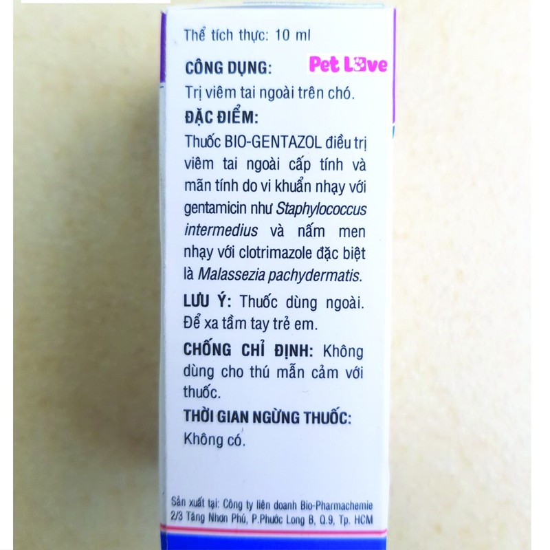 Combo 5 chai thuốc nhỏ tai Bio Gentazol 10ml chuyên trị viêm tai chó mèo- 79204