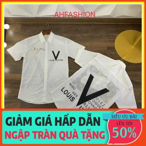 SIÊU RẺ Áo sơ mi nam trắng tay ngắn LV kiểu đẹp in họa tiết mẫu mới nhất cao cấp AHFASHION
