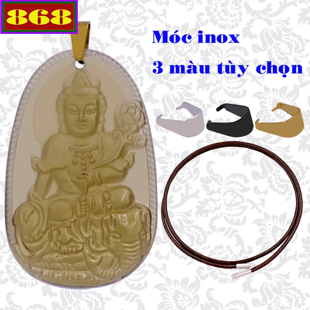 Vòng cổ mặt phật hộ mệnh tuổi Thìn, Tỵ - Dây cao su nâu Phổ hiền đá obsidian VCSNOBB6 - Size phù hợp cho nam và nữ