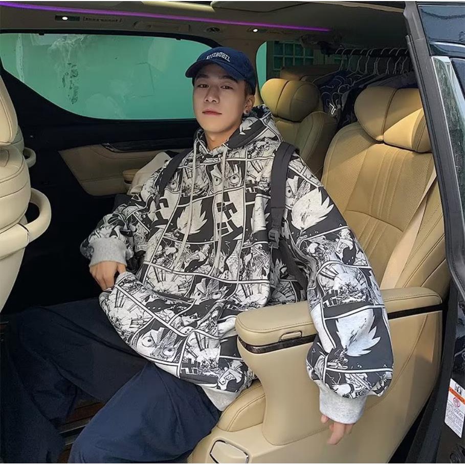 Áo Hoodie Tay Dài Dáng Rộng In Hình Truyện Tranh Kiểu Mỹ Cá Tính Cho Nam Và Nữ Plus Size M-7XL