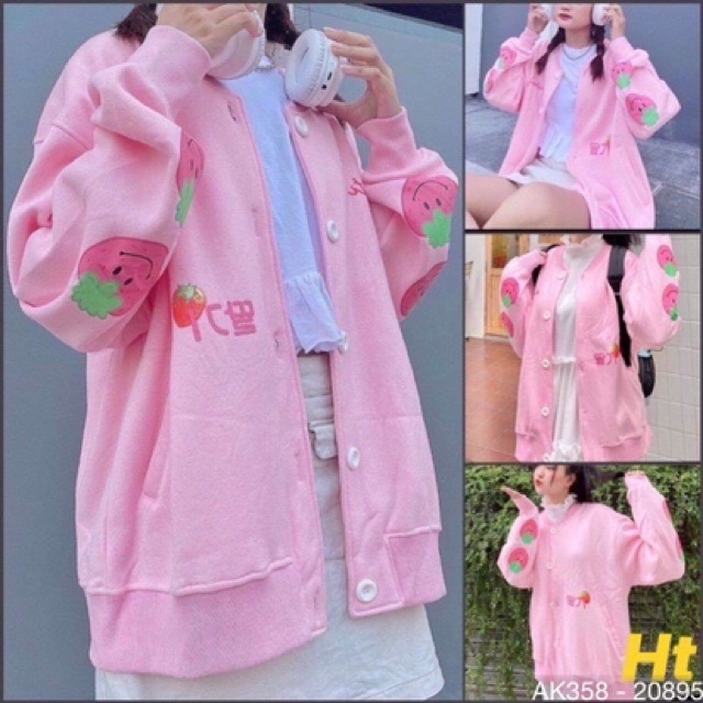 Áo Khoác Cardigan Nỉ Bông Form Rộng Hàng QC Dày Dặn Áo Cardigan Nữ Nỉ Ngoại in 2 TAY DÂU - AK3358 | BigBuy360 - bigbuy360.vn
