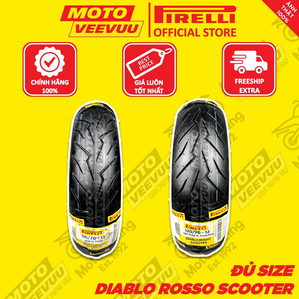 Vỏ lốp xe máy Pirelli Diablo Rosso Scooter đủ size xe ga 110 120 130 12 Vespa Grande MSX