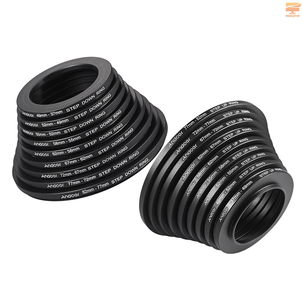 Set 18 Vòng Kim Loại Gắn Thấu Kính Máy Ảnh Andoer 37-49 - 52-55 - 58-62 - 67-72 - 77-82mm
