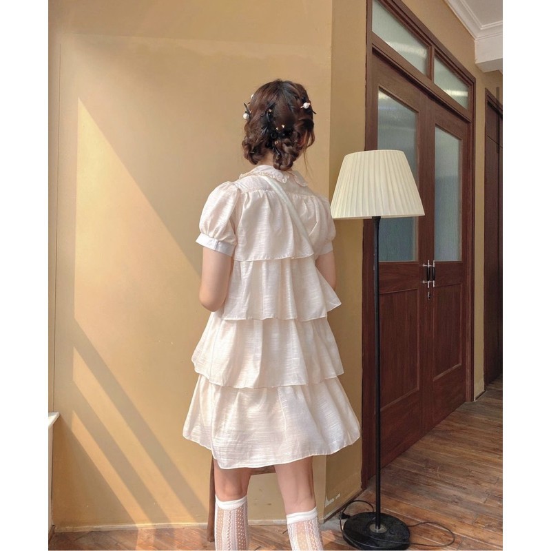 Đầm - Váy Cổ Sen Nhiều Tầng - Váy Babydoll màu Nude Phong Cách Hàn Quốc | BigBuy360 - bigbuy360.vn
