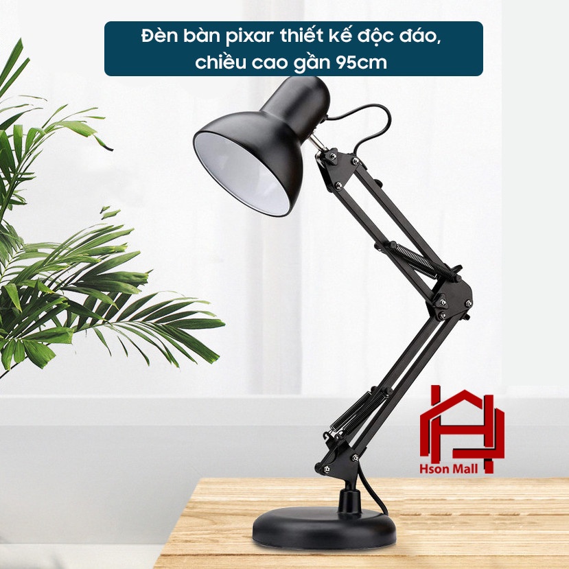 Đèn bàn học cao cấp, đèn kẹp gấp Pixar xoay 360 độ có chân kẹp và đế tròn HSON để bàn làm việc siêu bền và chắc chắn
