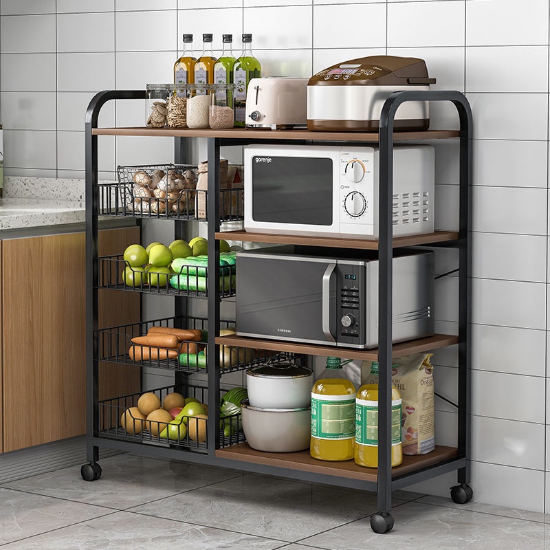 Kệ để lò vi sóng 3,4,5 tầng khung thép sơn tĩnh điện, kệ bếp đa năng chứa gia vị rau củ có bánh xe di chuyển thông minh
