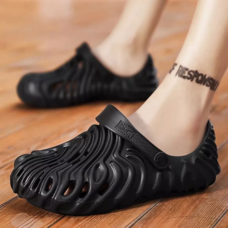 Dép crocs nam gợn sóng cao 4cm siêu nhẹ đi mưa SL048 - Giày sục nhựa lười lỗ lưới bít mũi chất EVA độc lạ.