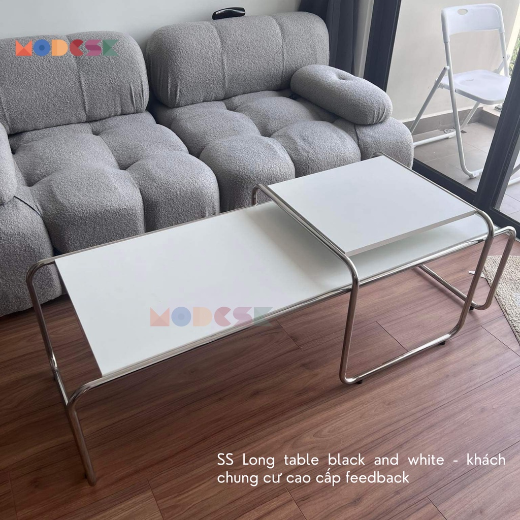 Bàn dài sofa - bàn trà MODESK SS Long Table Black & White (lắp ráp) Ván MFC Khung Inox 304 Nội Thất Phòng Khách Cafe Sho