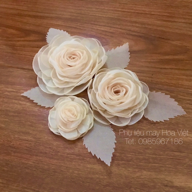 Bộ hoa voan 3D bông to nhỏ phụ kiện áo dài đầm dạ hội