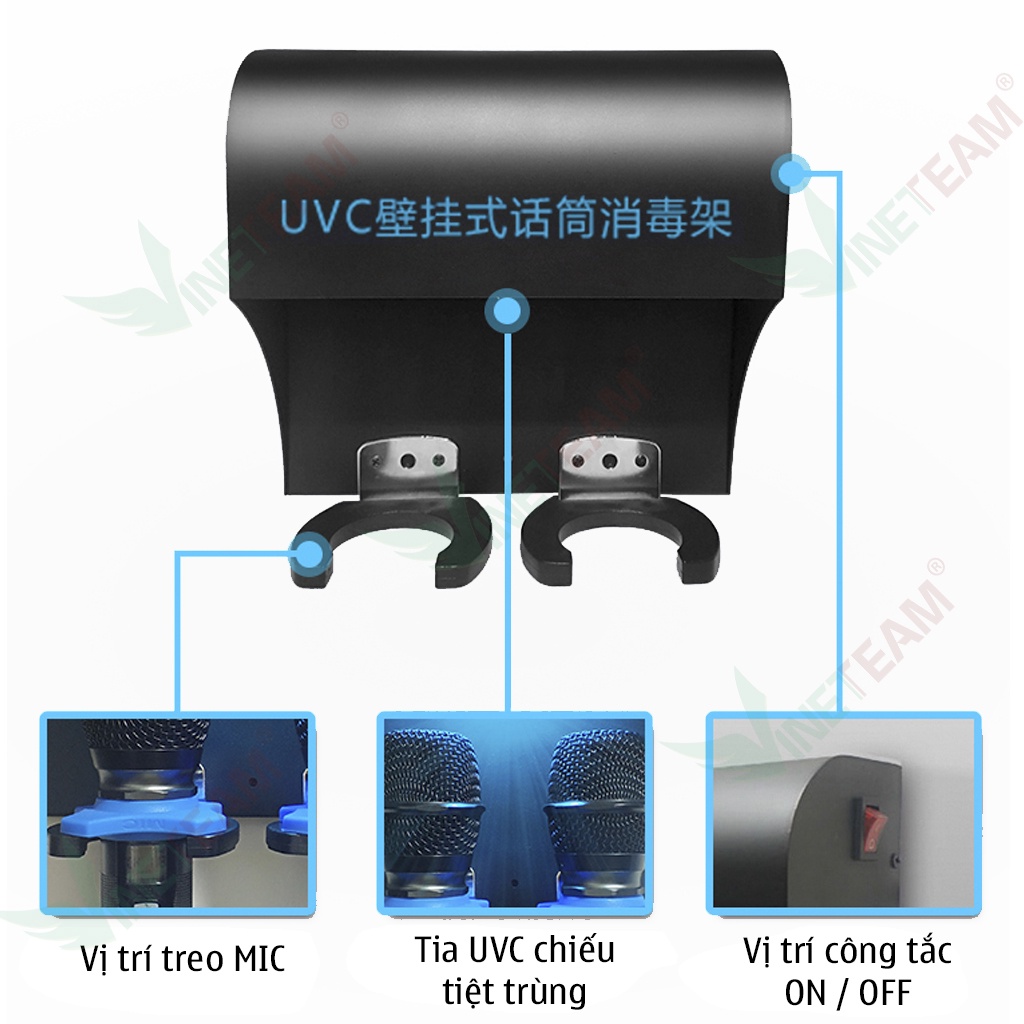 Máy tiệt trùng micrô bằng tia cực tím UVC treo tường kiêm giá đỡ micro karaoke -dc4695