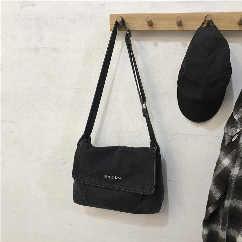 Túi canvas đeo chéo sức chứa lớn thời trang phong cách Hàn Quốc