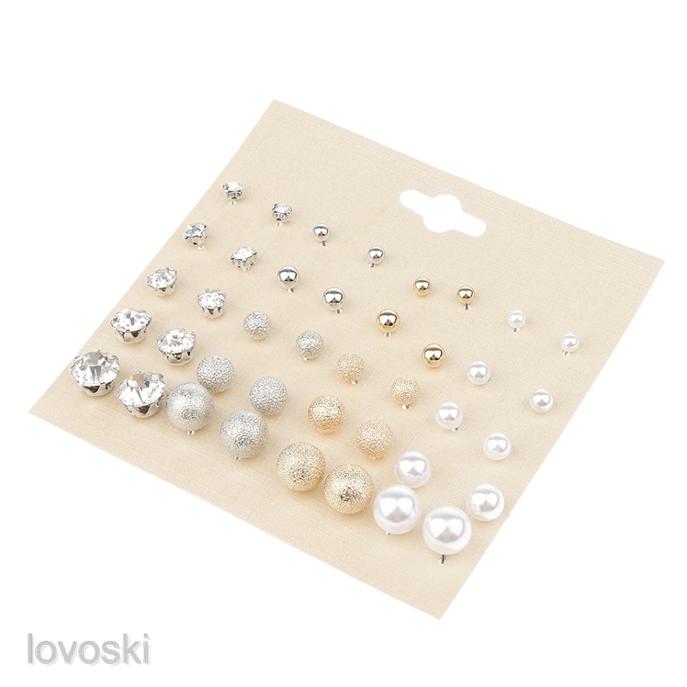 MagiDeal 20 Pairs Women Assorted Multiple Size Crystal Pearl Stud Earring
