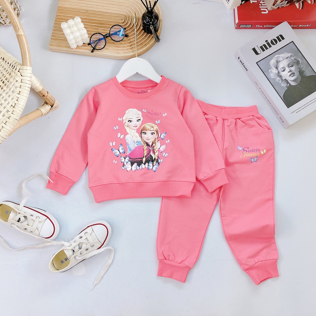 Bộ nỉ Elsa Ana Mickey cho bé, bộ nỉ da cá bé gái, bộ elsa dài tay