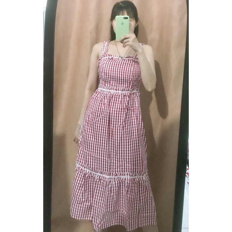 Váy 2 Dây Kẻ Sọc Đuôi Cá Chiết Eo Dáng Dài 👗 Phuongmin.Store 👗