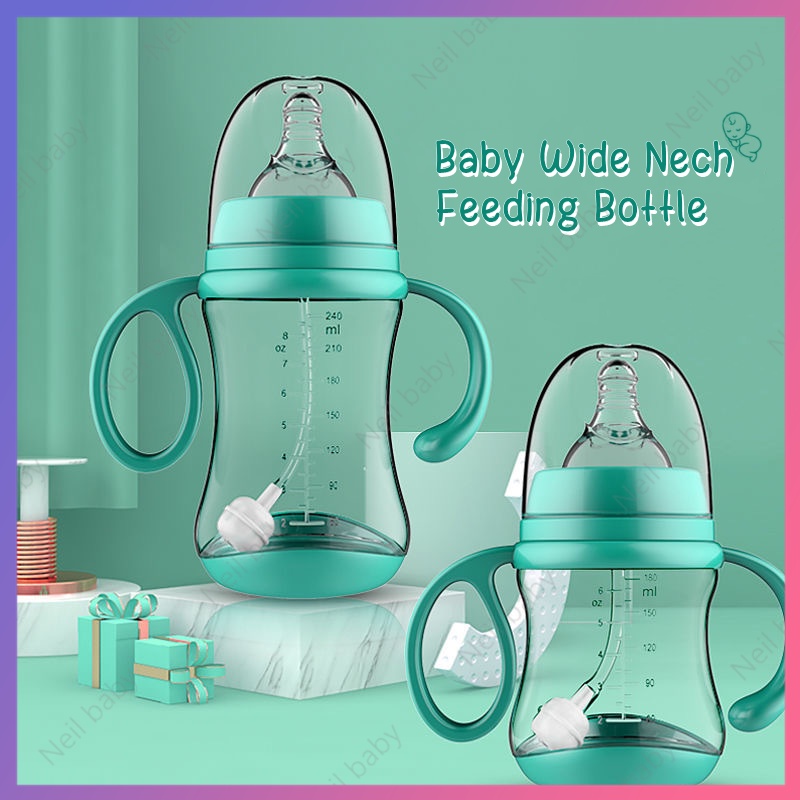 Bình Sữa Miệng Rộng Bằng Silicone Không Chứa BPA Kèm Ống Hút Cho Bé Sơ Sinh