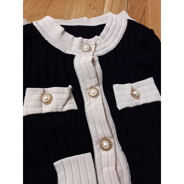 Set len dệt kim, đầm len dệt kim áo cardigan cài cúc + chân váy len dáng xòe Đ854