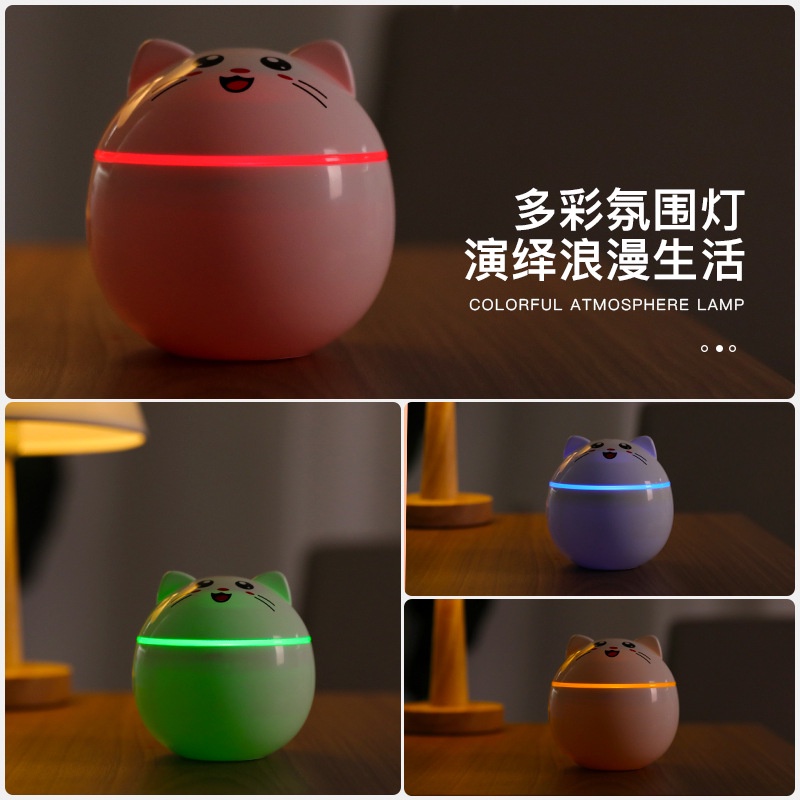 Máy phun sương tạo độ ẩm không khí mini hình mèo kèm đèn ngủ