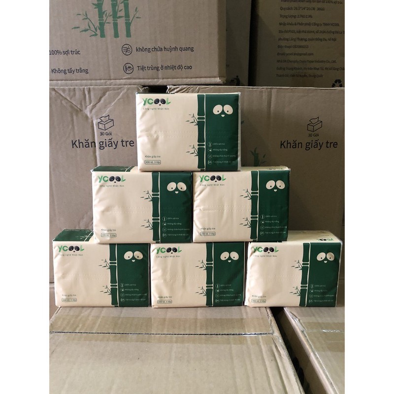 Thùng 30 Gói Giấy Ăn Gấu Trúc YCOOL 300 tờ/ 4 lớp