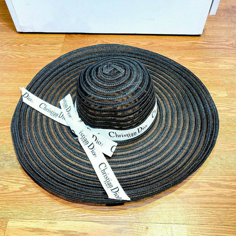 Mũ cói đi biển vành rộng cói lưới nơ dio sang chảnh