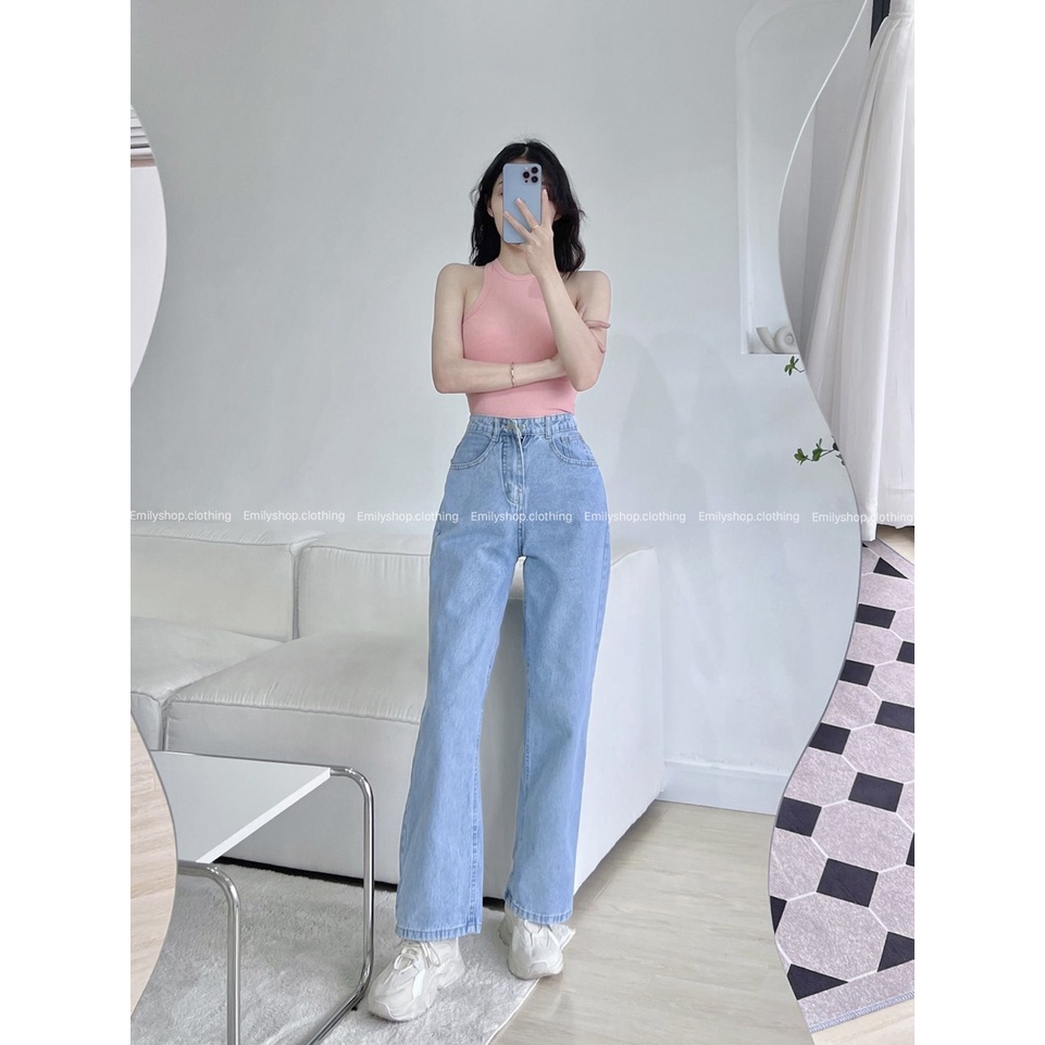 Quần jean bò nữ denim ống rộng suông lưng cạp cao form rộng chất đẹp Emilyshop ulzzang