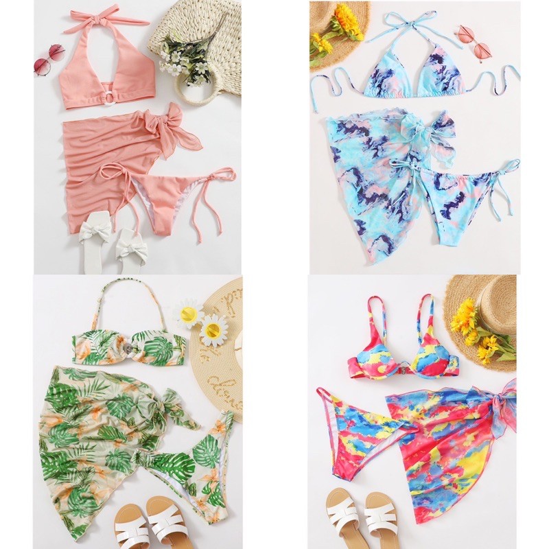 [BKN949] &lt;ÂU&gt; SET BIKINI 3 MÓN KÈM KHĂN HÔNG (4 KIỂU)