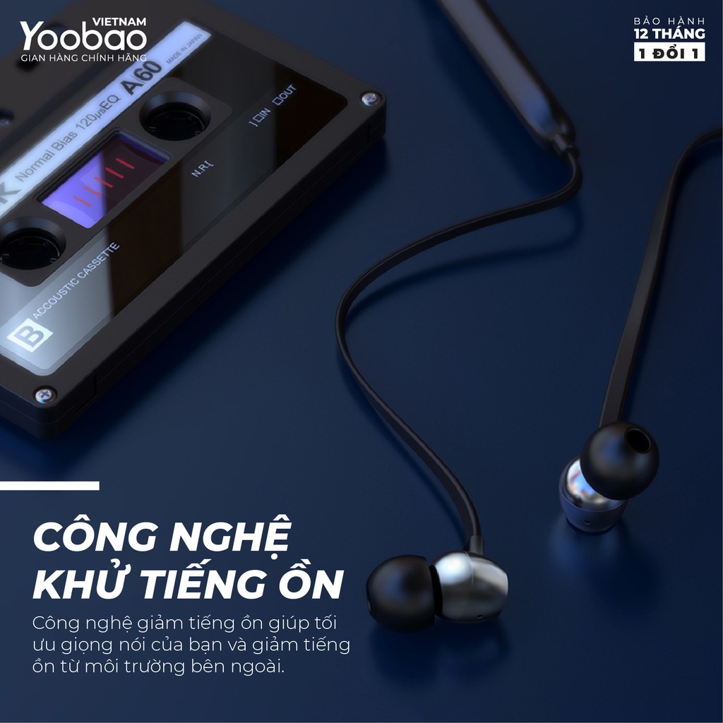 Tai nghe thể thao Bluetooth 5.0 Yoobao YB504 - Khử tiếng ồn - Hàng phân phối chính hãng - Bảo hành 12 tháng 1 đổi 1