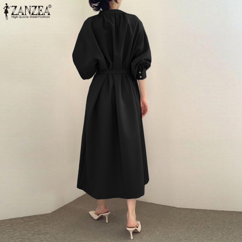 Đầm maxi dài Zanzea tay phồng cổ chữ v thời trang dành cho nữ