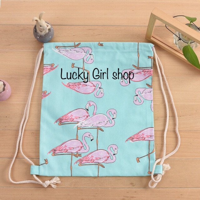 🎒Ba lô dây rút miệng, họa tiết hồng hạc, vải bố BỀN ĐẸP CHẤt - Lucky Girl shop