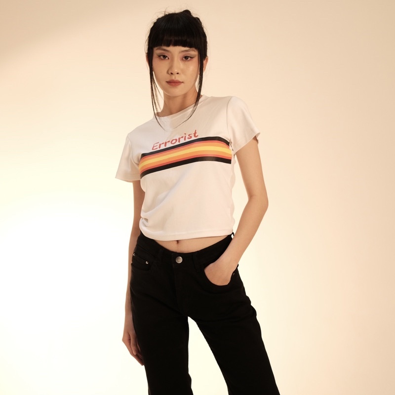 Áo ERRORIST rainbow logo croptop đen / trắng