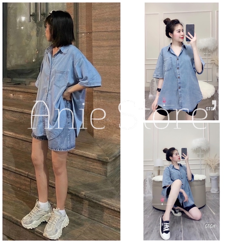 Áo Sơ Mi Bò Cộc Tay 🦋 Áo Somi Nữ Ngắn Tay Túi Trước Vải Denim Dáng Rộng 🦋