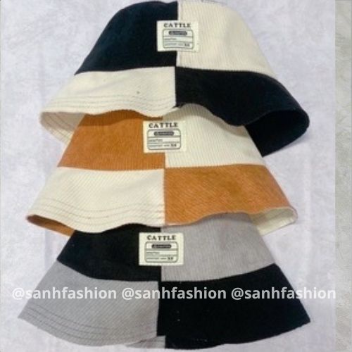 Mũ bucket vành tròn tem thêu CATTLE Nón tai bèo chất nhung vá màu cao cấp thời trang form unisex nam nữ_SÀNH FASHION