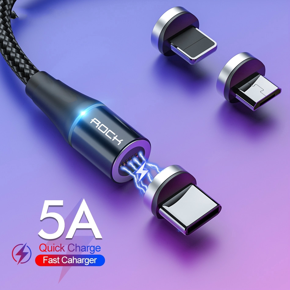 Dây cáp sạc nhanh Micro Usb Type C 5A từ tính có đèn LED