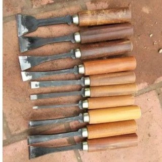 bộ đục thợ mộc 10 cây đục hàng ngang đục gỗ đục mộng vuông làm khung cửa đục tràng mài sắc kèm cán gỗ