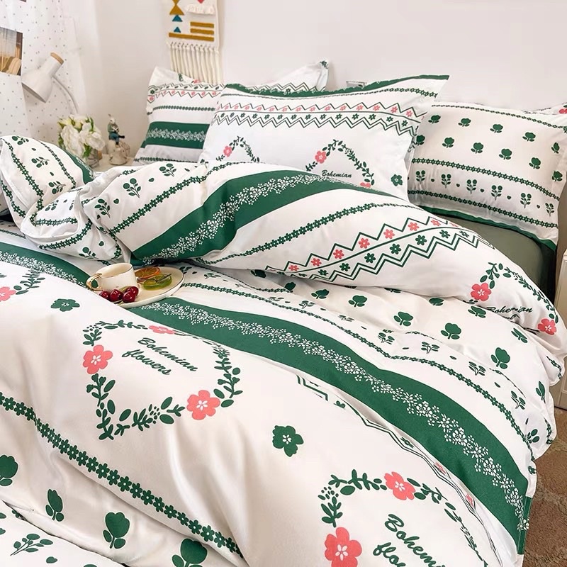 Bộ Chăn Ga Gối 🪴 combo 5 món cotton 3D moexu bedding kẻ sọc hoa nhí sang trọng mềm mịn đủ kích thước | BigBuy360 - bigbuy360.vn