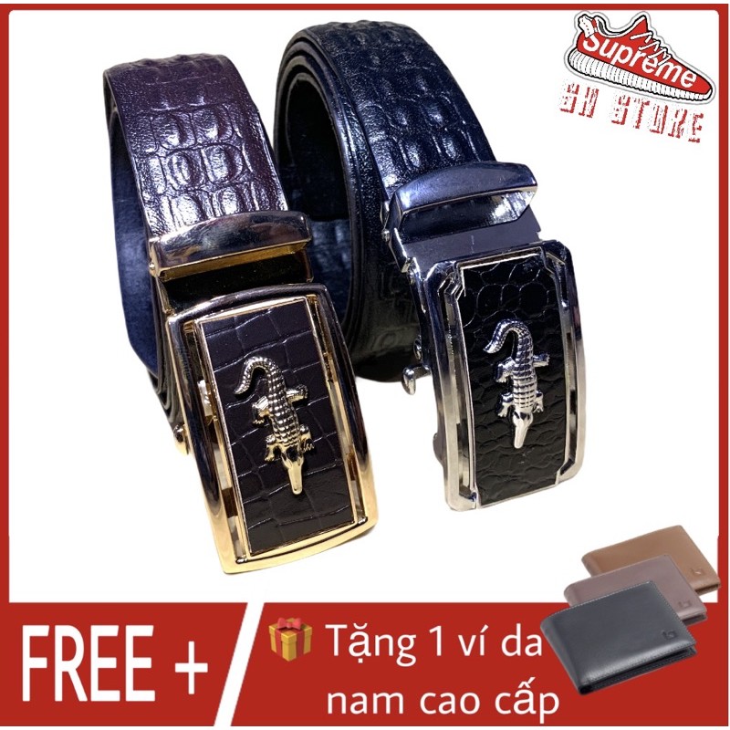 Dây nịt thắt lưng nam da bò 100% vân cá sấu đầu đúc đồng