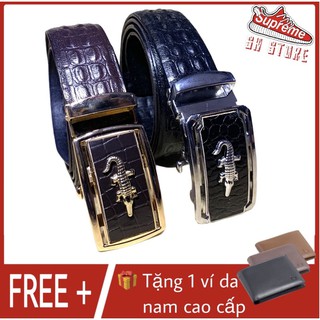 Dây nịt thắt lưng nam da bò 100% vân cá sấu đầu đúc đồng