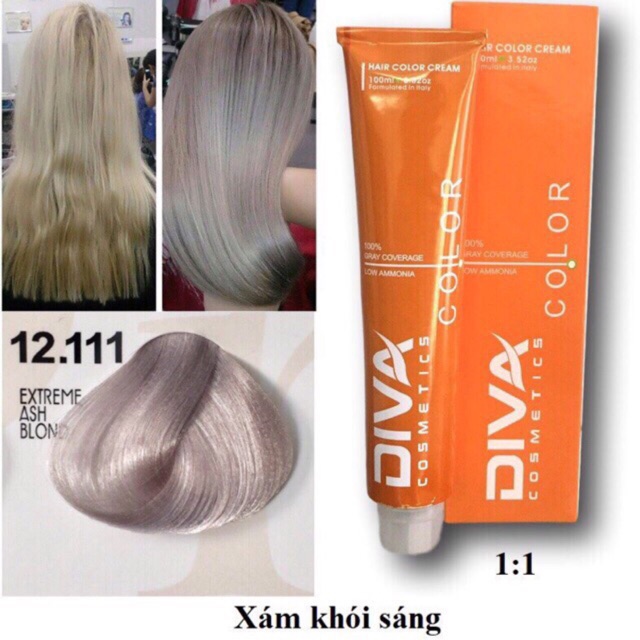 *tặng kèm oxy*MÀU NHUỘM VÀNG LẠNH ASH BLOND DIVA Ý 100ml