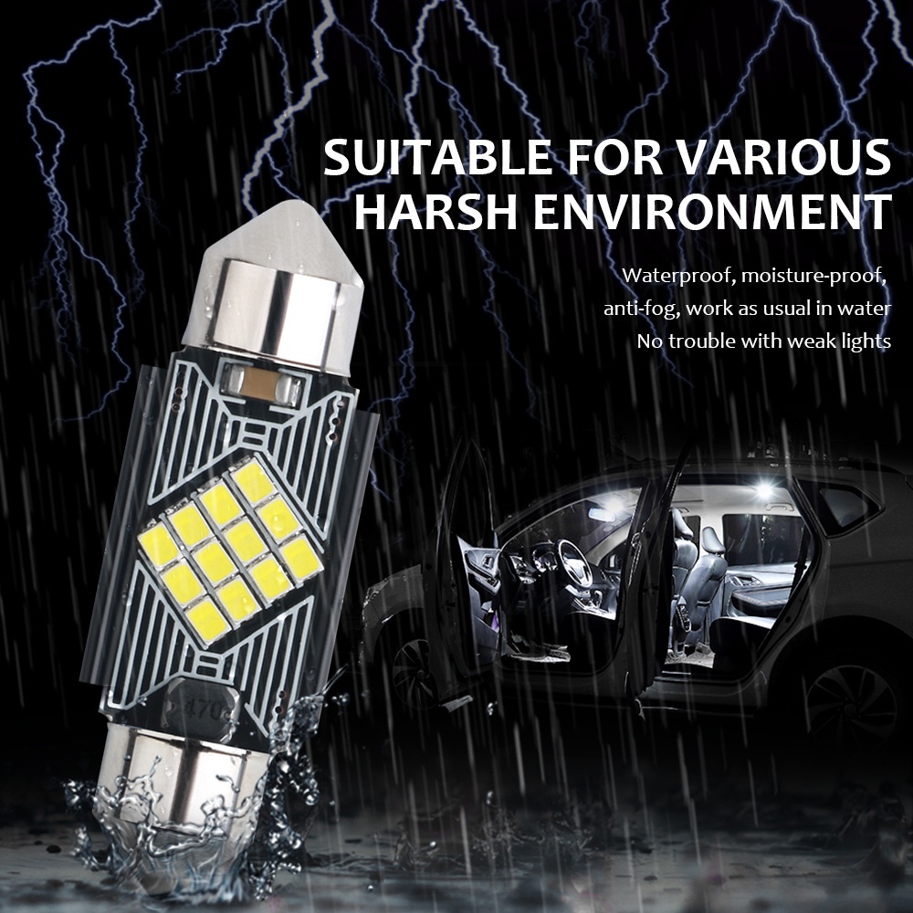 SEAMETAL 2 cái LED Bóng đèn trần ô tô 6000K Đèn chiếu sáng nội thất ô tô đa năng Đèn chiếu sáng thân cây Ánh sáng trắng 31/36/39 / 41mm Phụ tùng ô tô