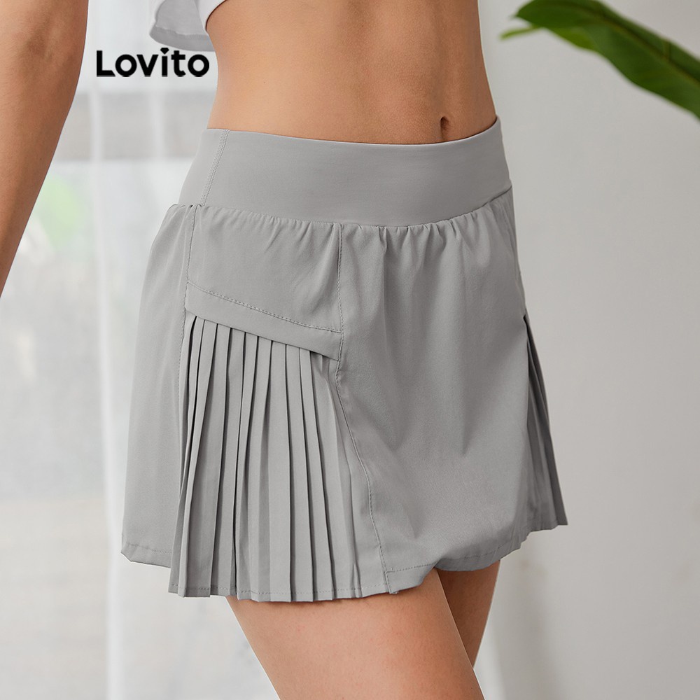 Chân váy giả quần thể thao Lovito 2 trong 1 ôm dáng năng động mặc hàng ngày L03085 (màu xám)