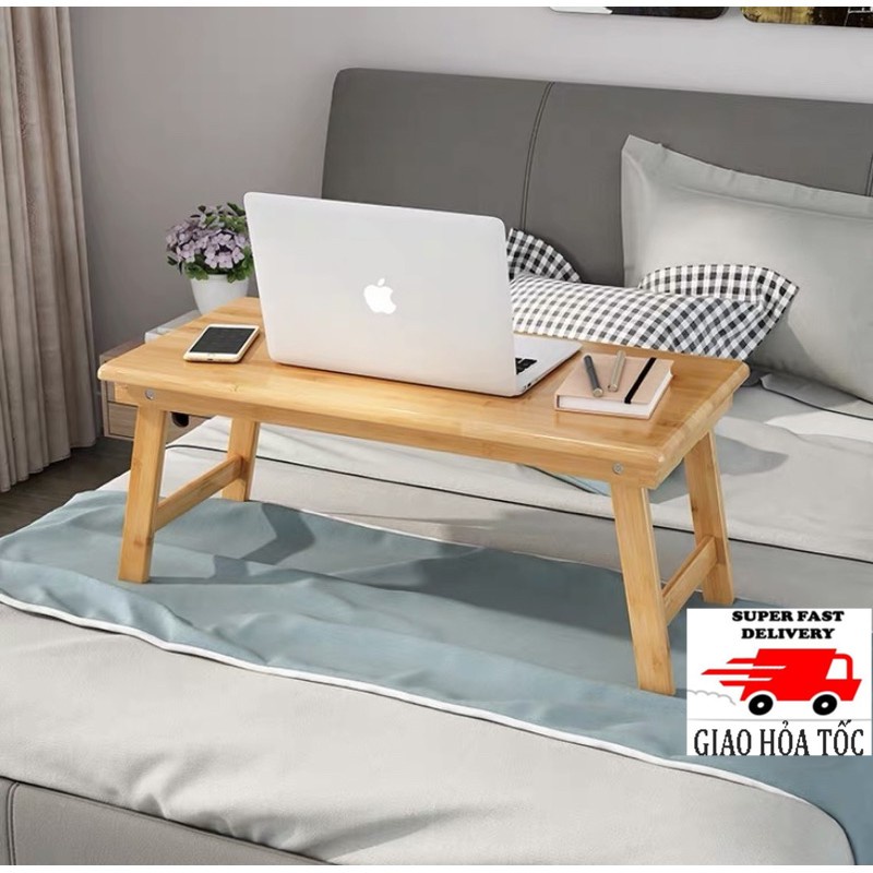 Bàn gỗ gập gọn để trên giường bằng gỗ thông KT 60x40 cm dùng làm bàn học, bàn làm việc đa năng Homedecor