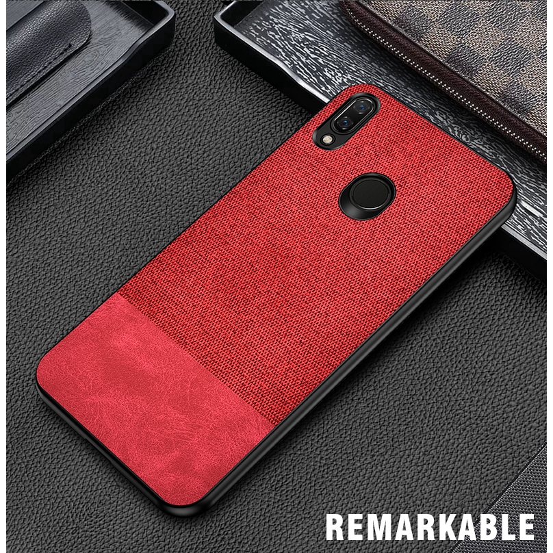 Xiaomi Redmi Note 7 Fabric +PU Leather Soft Hybrid Case Cover High Quality Cavans fabric