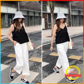 Quần culottes lửng nữ 💖 𝑭𝑹𝑬𝑬𝑺𝑯𝑰𝑷 💖  Quần Culottes cạp cao ống rộng suông chất đũi lưng chun co dãn mềm mại