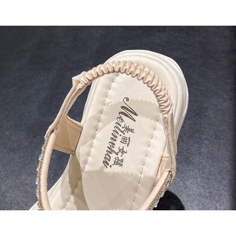 Dép Sandal Đế Dày Phẳng Dày Đính Đá Thời Trang Mùa Hè Hàn Quốc Dành Cho Nữ