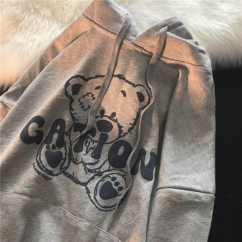 【ZHELIHANGFEI】Áo Hoodie Dài Tay Dáng Rộng In Họa Tiết Cá Tính Trẻ Trung